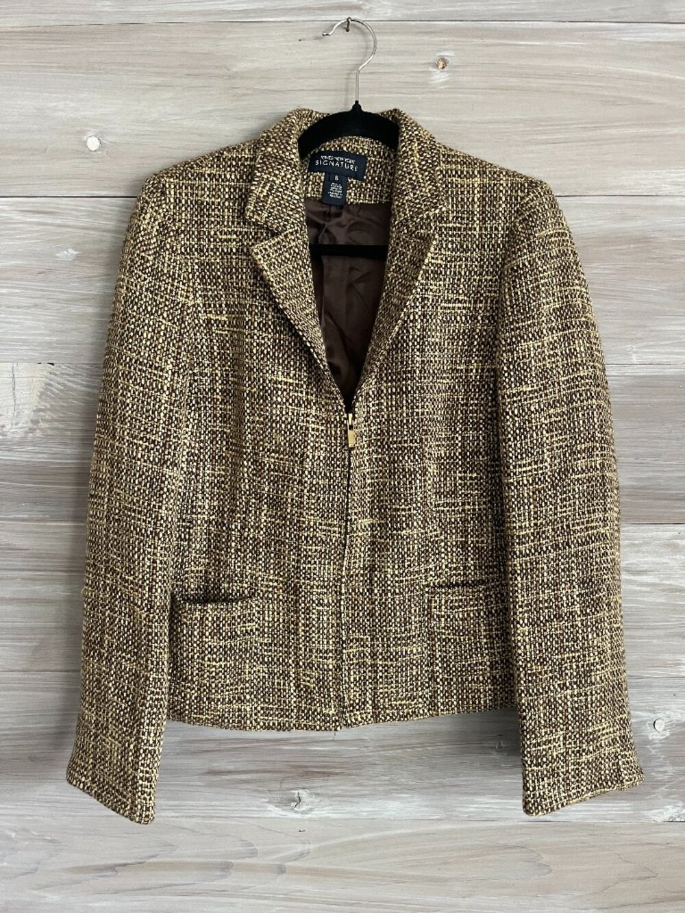Jones New York Signature Tweed Wool and Silk blend blazer jacket zipper size 6